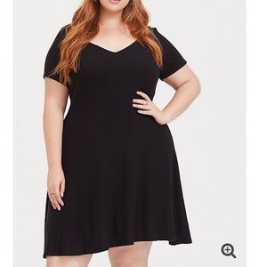Super Soft Plush Black Neck Skater Dress